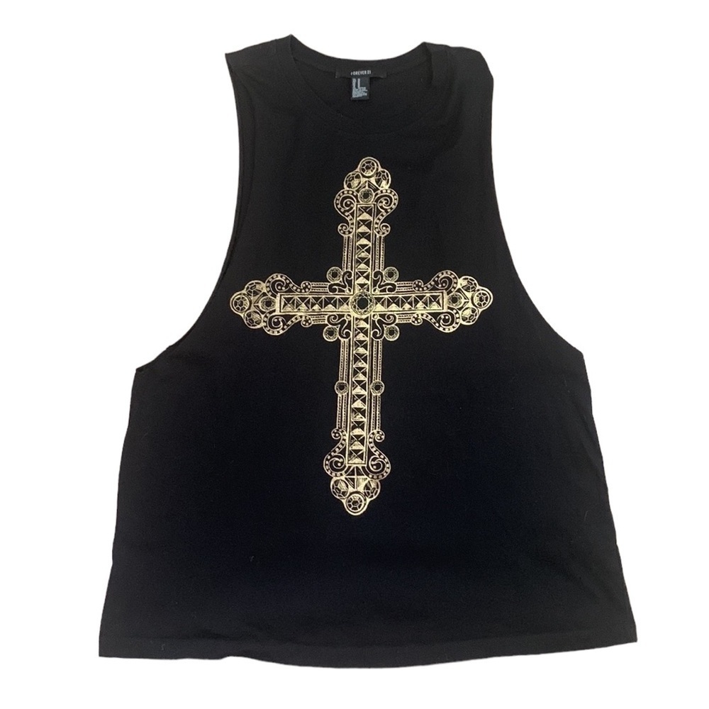 Forever 21 Black and‎ Gold Cross Tank Size M
